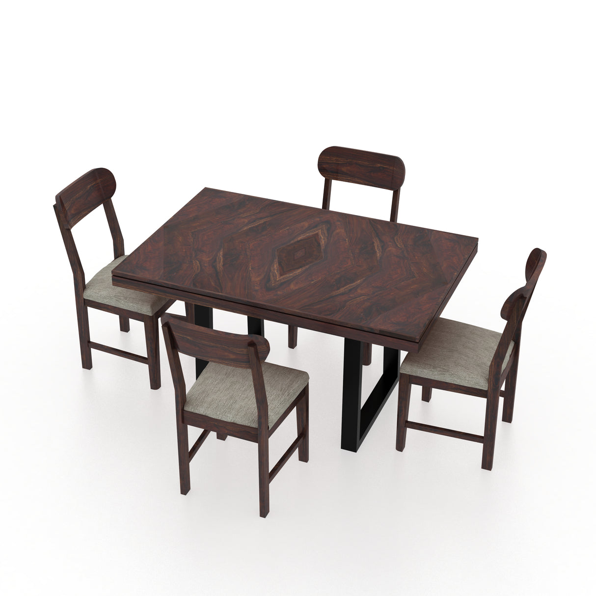 Wave Solid Sheesham Wood 4 Seater Dining Set With Iron Legs(Wave Detailing Top) -  1 Year Warranty