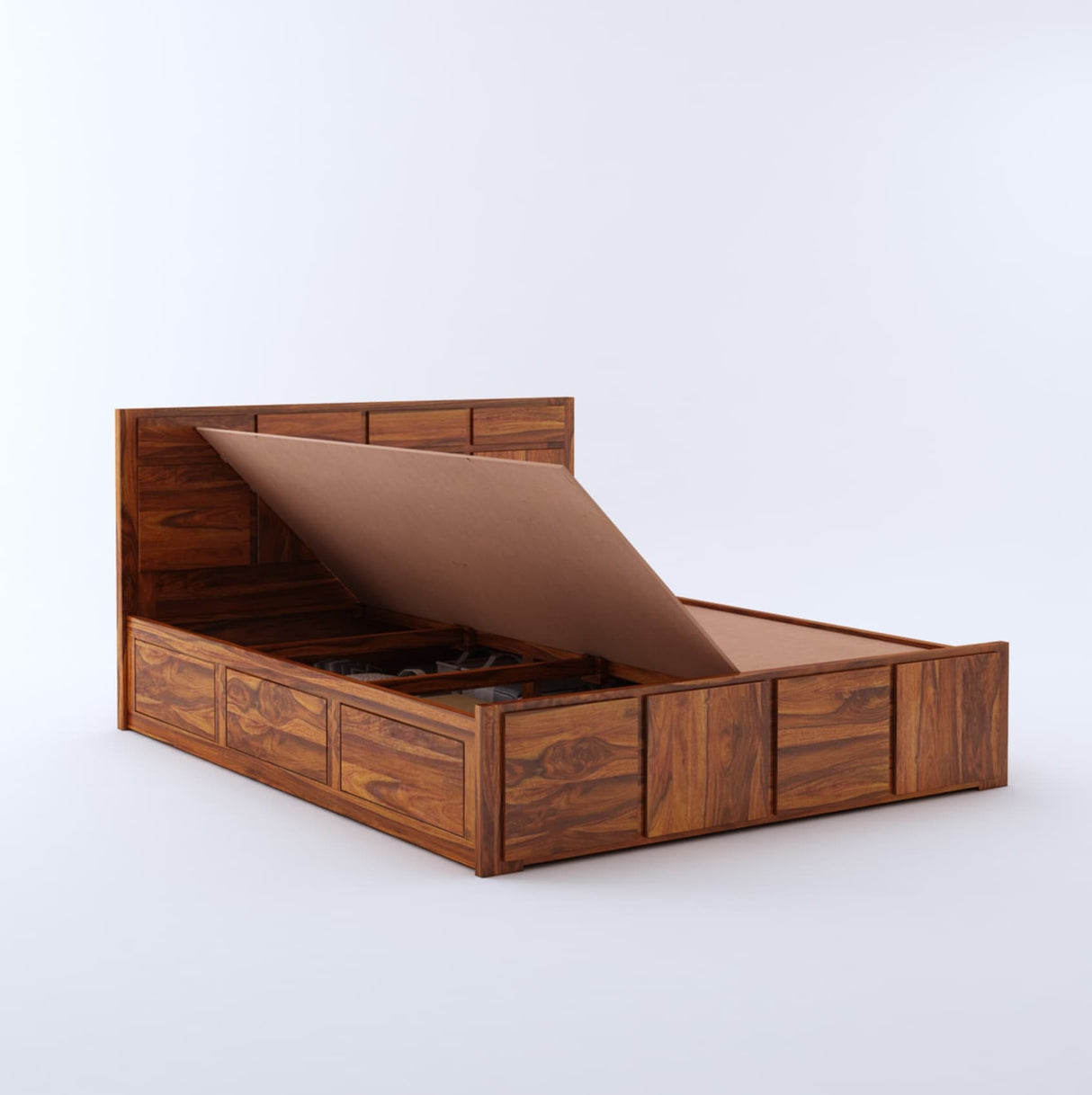 Scott Solid Sheesham Wood Bed With Hydraulic Storage - 1 Year Warranty