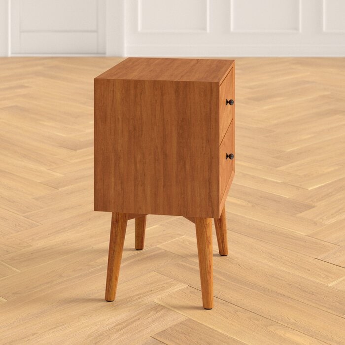 Lucia Solid Sheesham Wood Bedside Table With Two Drawer Storage - 1 Year Warranty