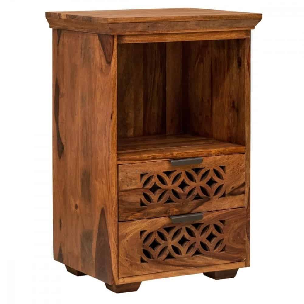 Jodhpur Solid Sheesham Wood Bedside Table  With Storage - 1 Year Warranty