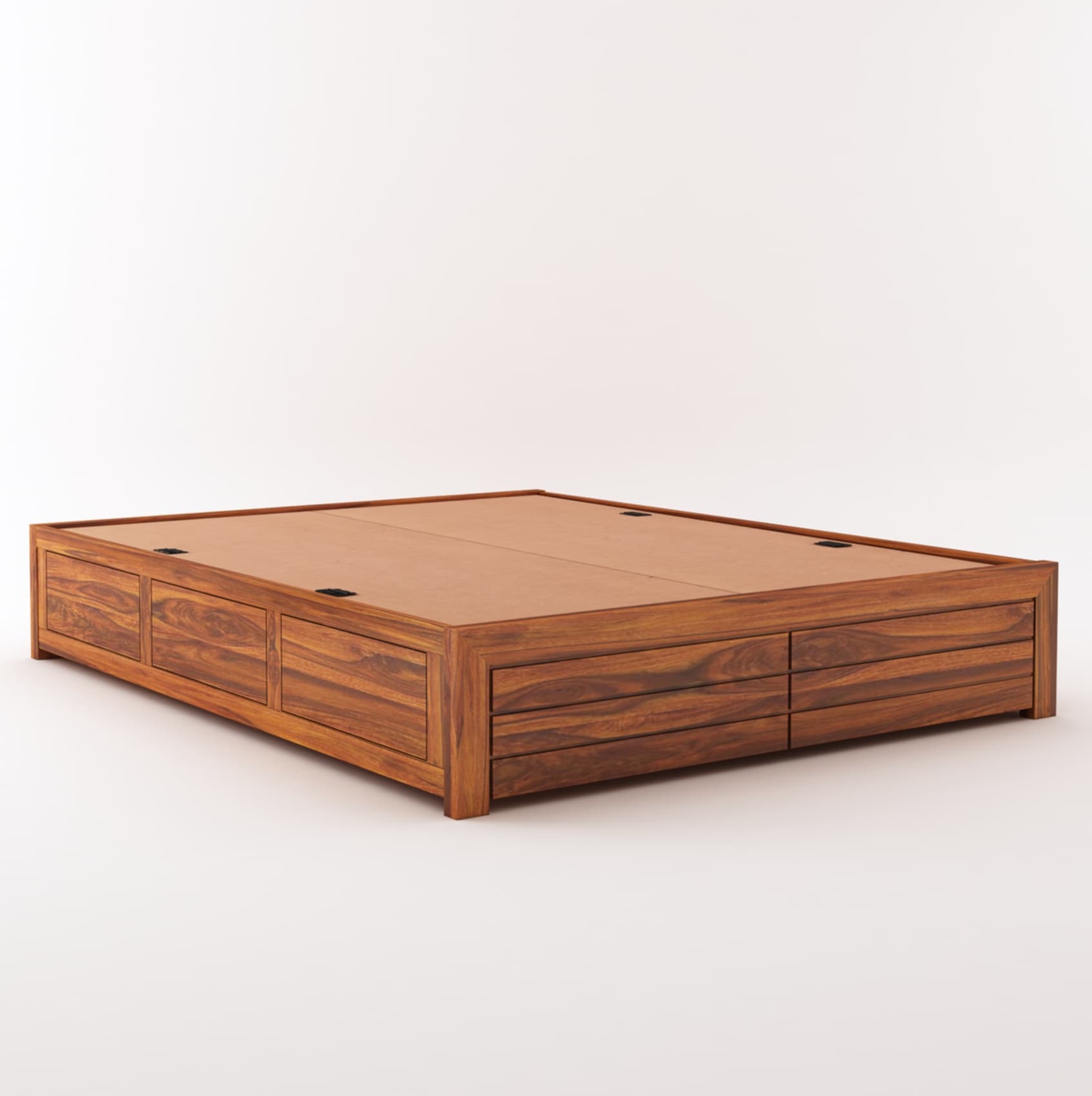 Italian Solid Sheesham Wood Bed With Box Storage Without Headboard 1 Year Warranty