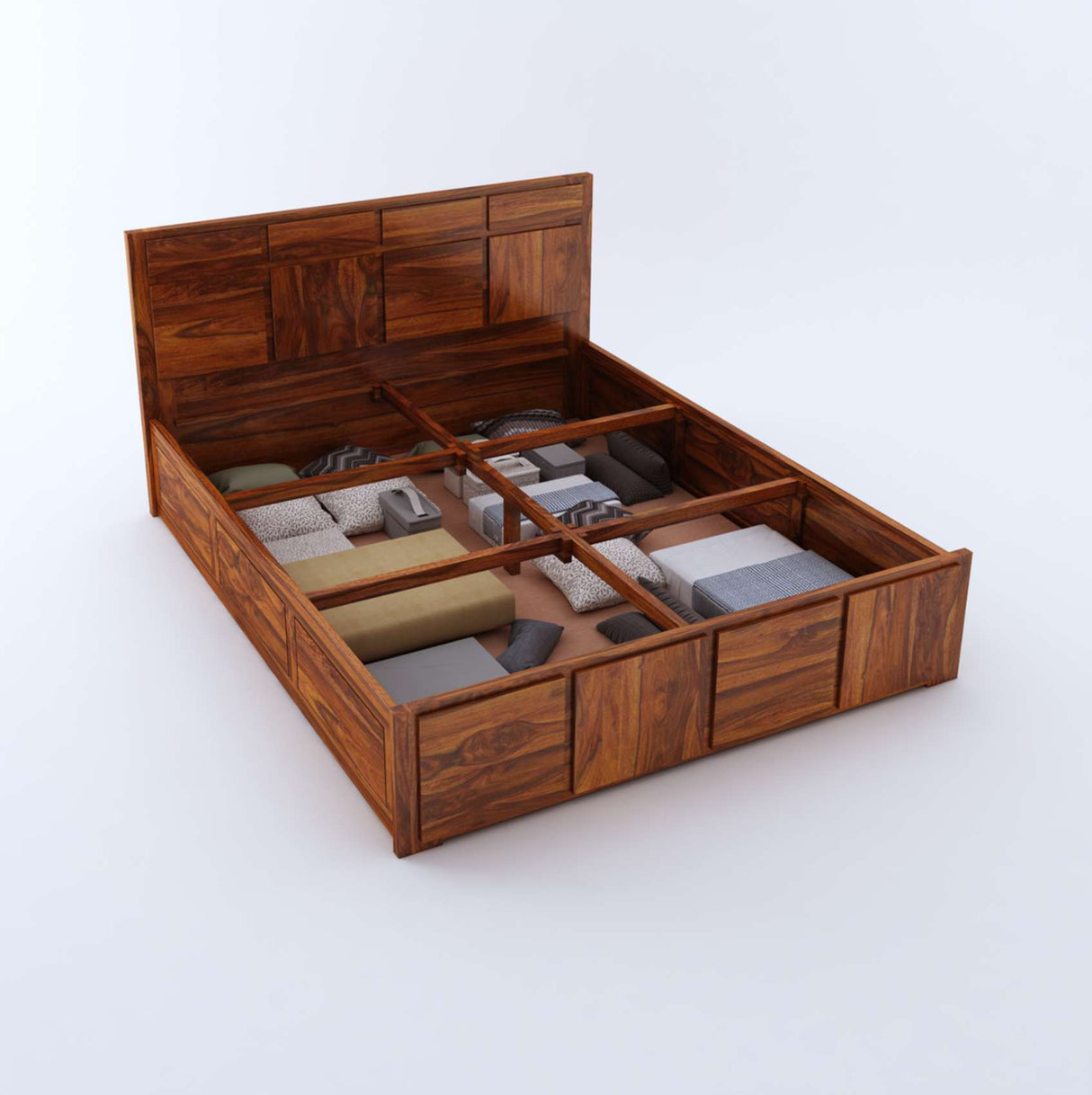 Scott Solid Sheesham Wood Bed With Hydraulic Storage - 1 Year Warranty