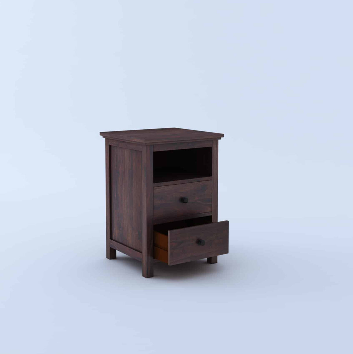 Swift Solid Sheesham Wood Bedside Table With Two Drawer Storage -1 Year Warranty