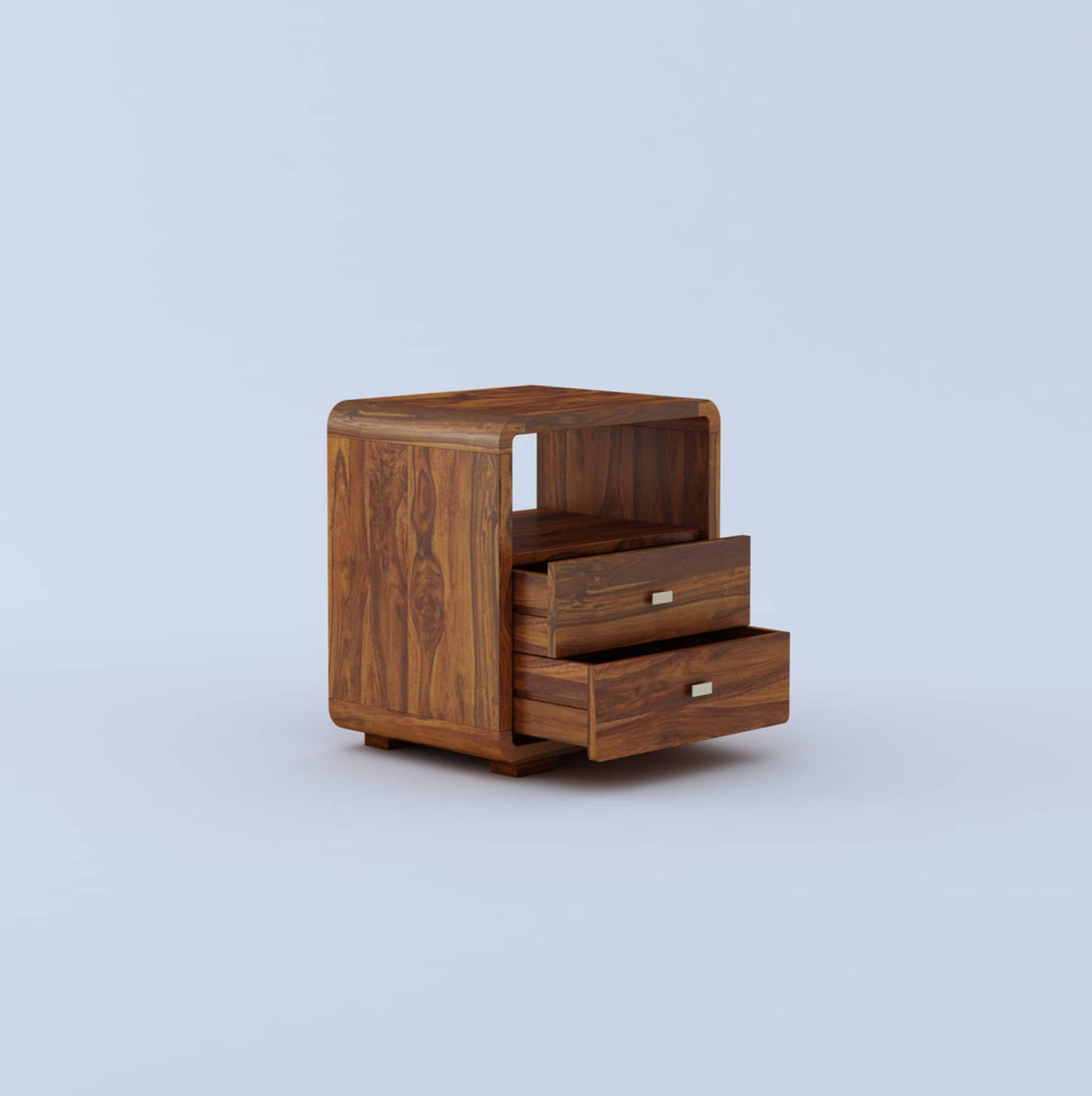 Mega Solid Sheesham Wood Bedside Table With Two Drawer Storage - 1 Year Warranty