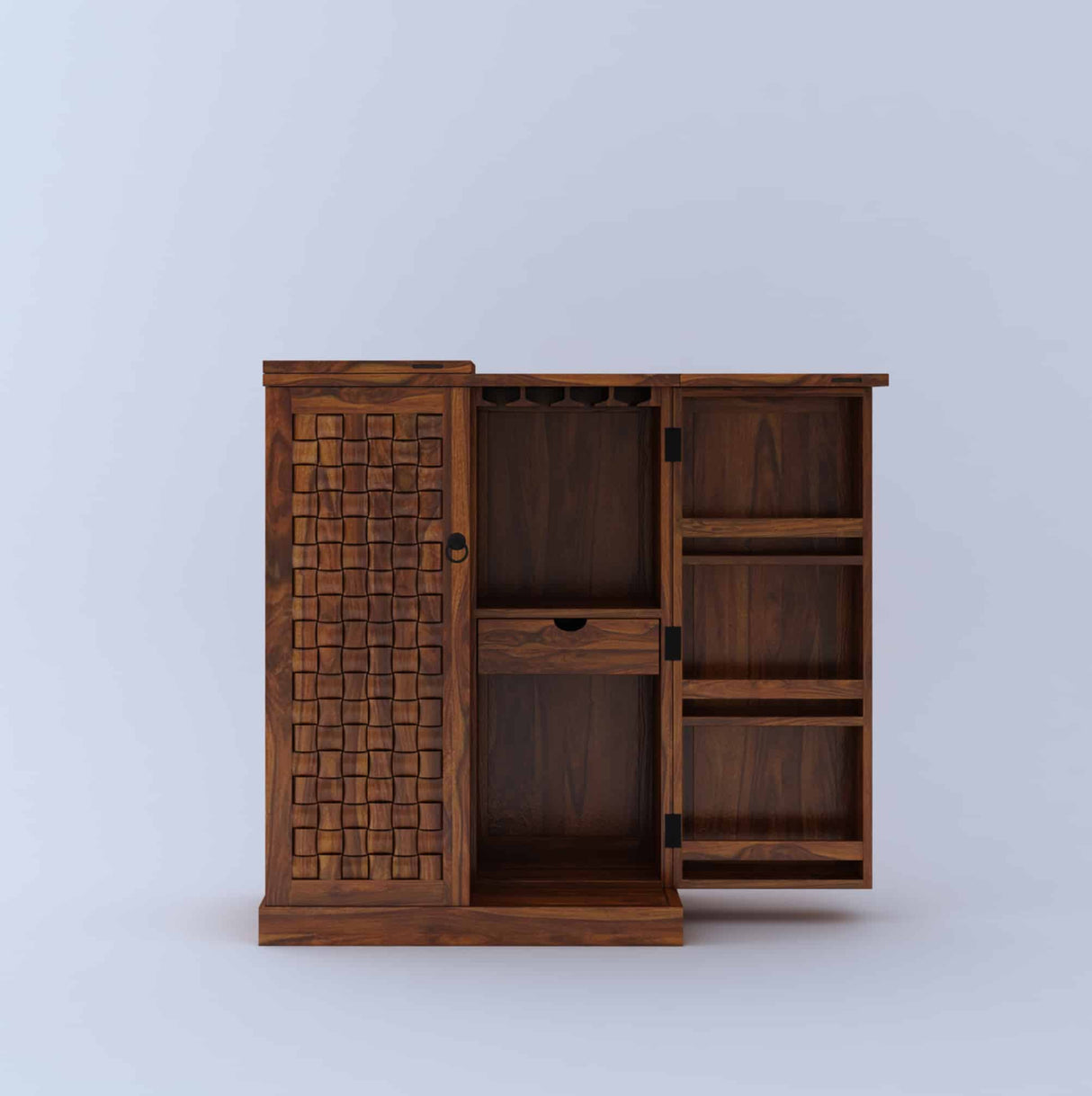 Hawser Solid Sheesham Wood Bar Cabinet - 1 Year Warranty