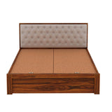 Decan Solid Sheesham Wood Bed with Box Storage and Upholstery Headboard - 1 Year Warranty