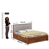 Decan Solid Sheesham Wood Bed with Box Storage and Upholstery Headboard - 1 Year Warranty