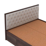 Decan Solid Sheesham Wood Bed with Box Storage and Upholstery Headboard - 1 Year Warranty