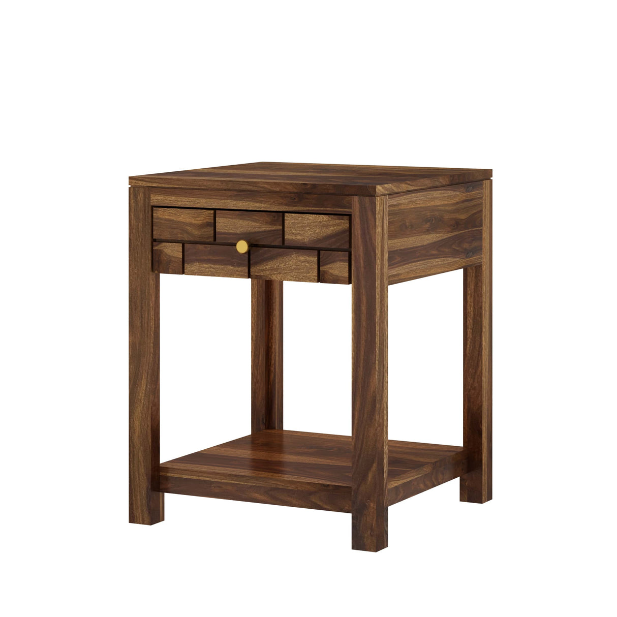 Italian Solid Sheesham Wood Side Table With One Drawer - 1 Year Warranty