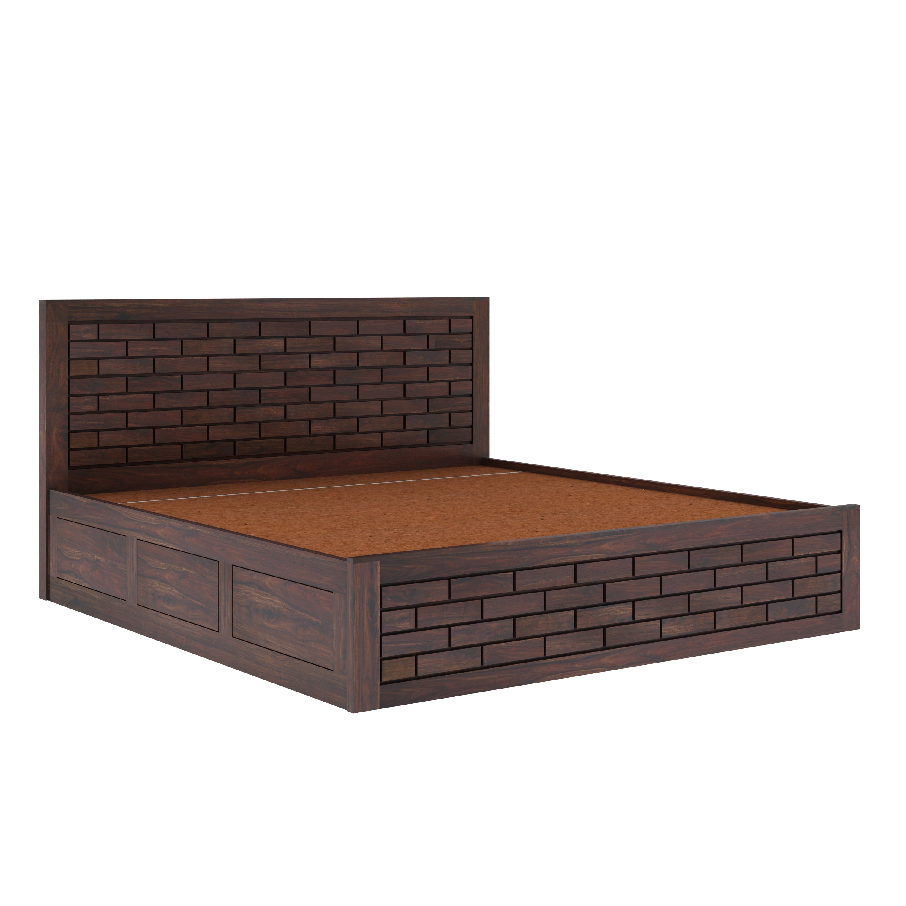 Italian Solid Sheesham Wood Bed with Hydraulic Box Storage FULL Headboard Ganpati Arts