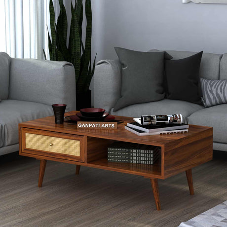 Syrus Solid Sheesham Wood Coffee Table With Drawer Storage - 1 Year Warranty