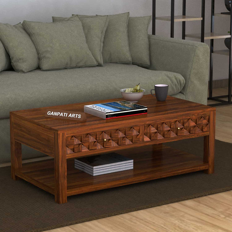 Raj Solid Wood Coffee Table With Two Drawer Storage - 3 Years Warranty