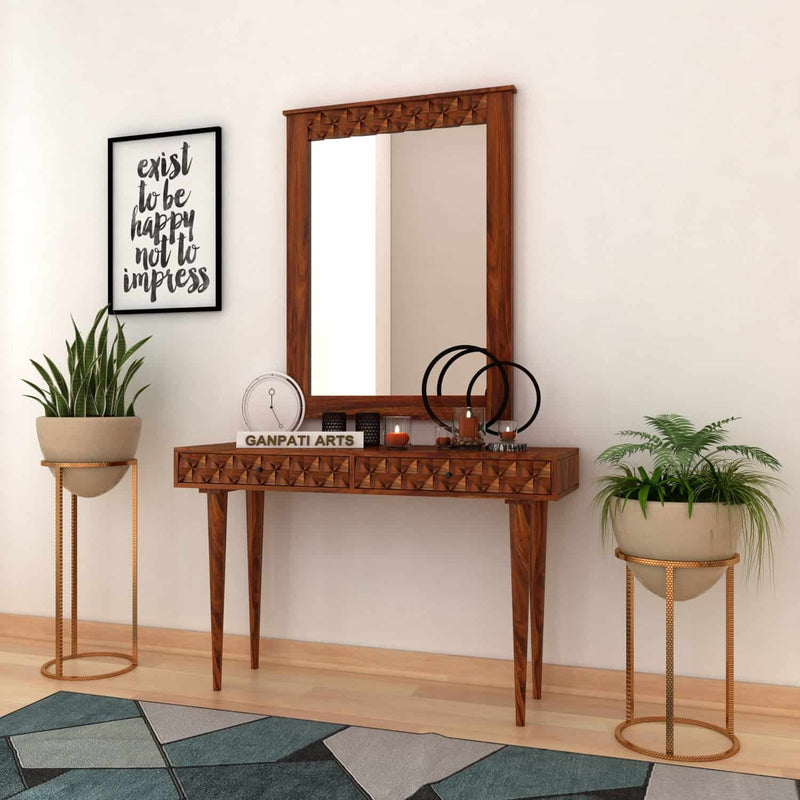 Raj Solid Sheesham Wood Console With Mirror - 3 Years Warranty