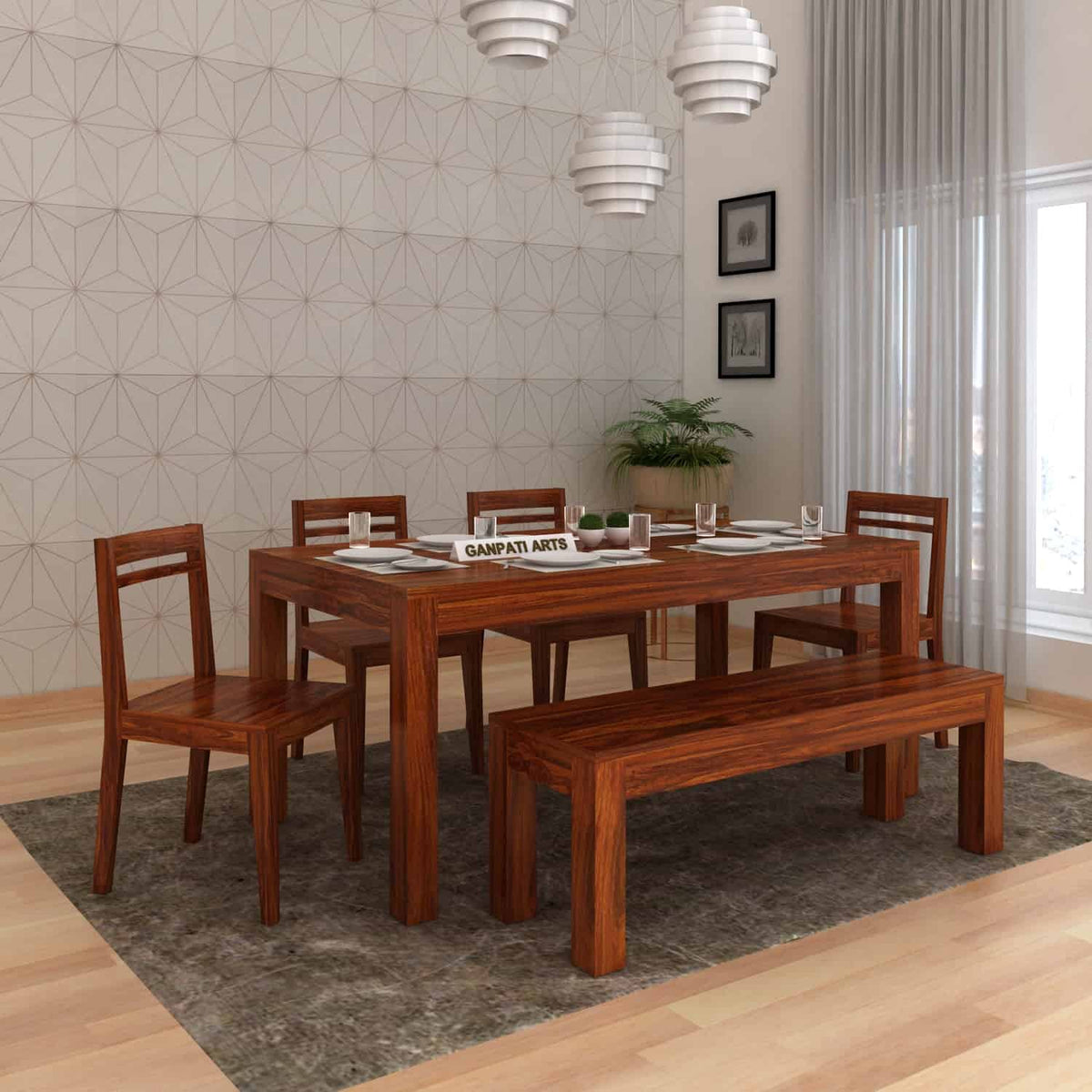 Mark Solid Sheesham Wood 6 Seater Dining Table Set – Ganpati Arts