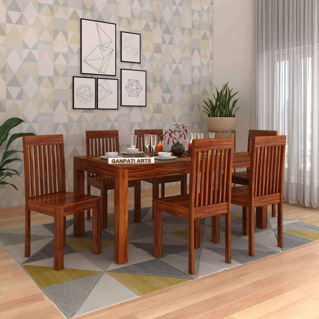 Latin Solid Sheesham Wood 6 Seater Dining Table Set - 1 Year Warranty