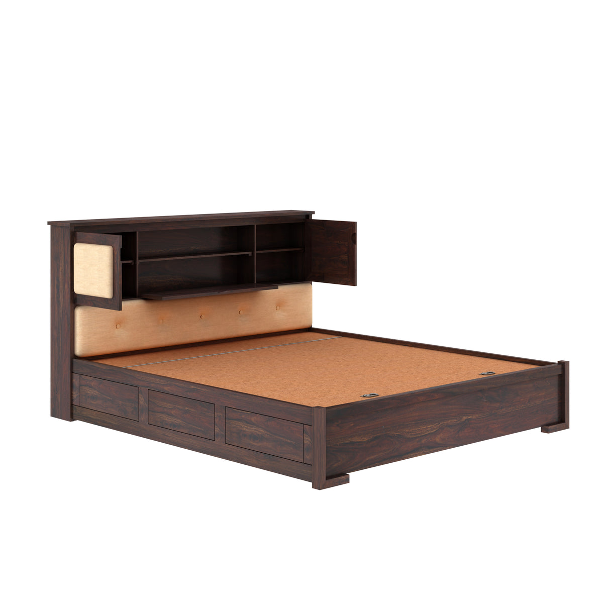 Maharaja Solid Sheesham Wood Bed with Hydraulic Box and Headboard Storage - 1 Year Warranty