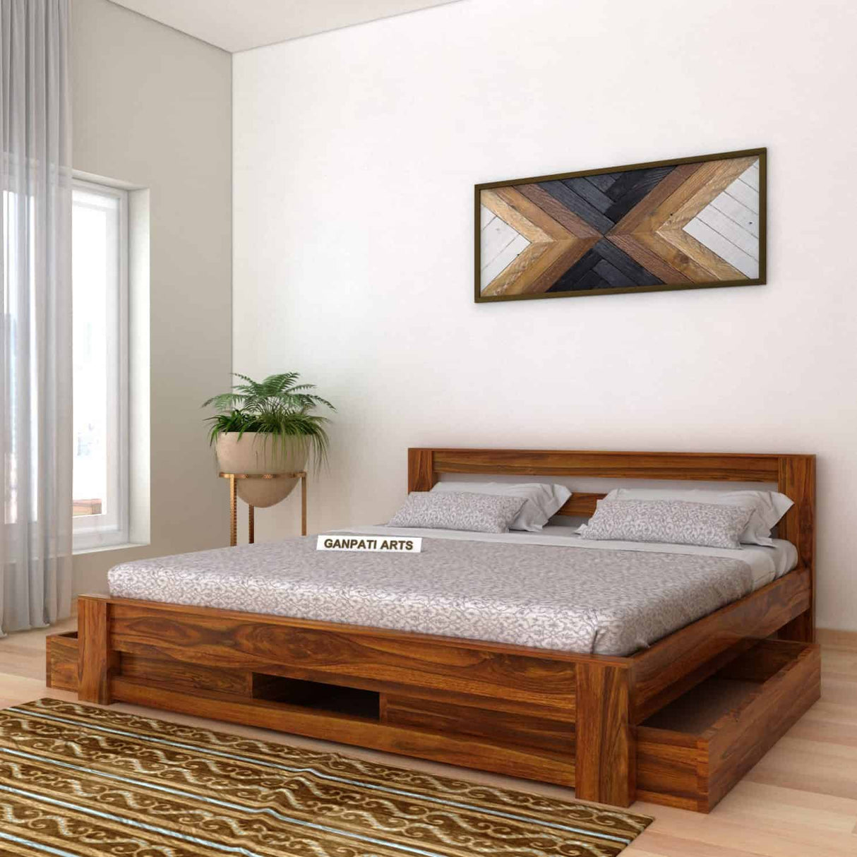 Foster Bed in Solid Sheesham Wood With Drawer Storage - 1 Year Warranty