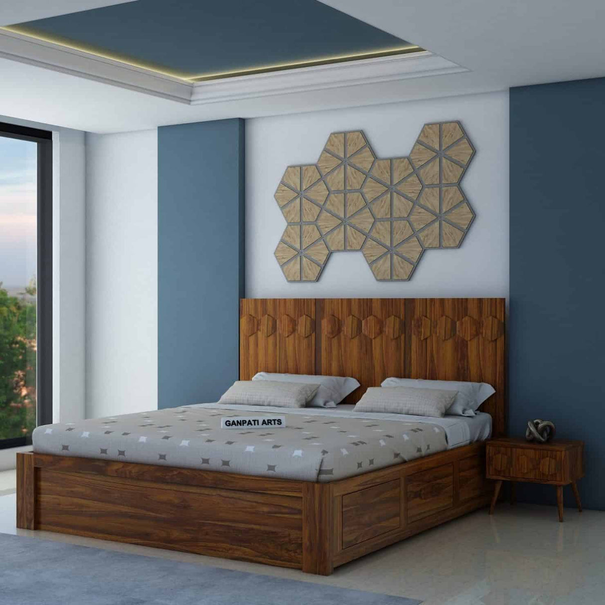 Hexa Solid Sheesham Wood Bed with Box Storage - 1 Year Warranty