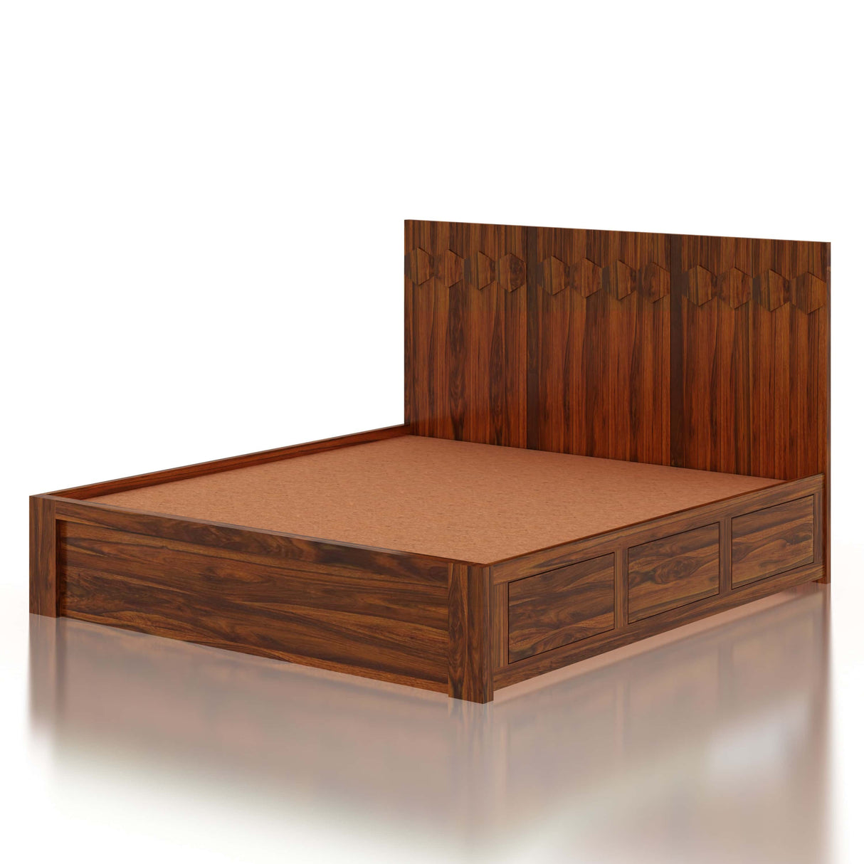 Hexa Solid Sheesham Wood Bed with Hydraulic Box Storage - 1 Year Warranty