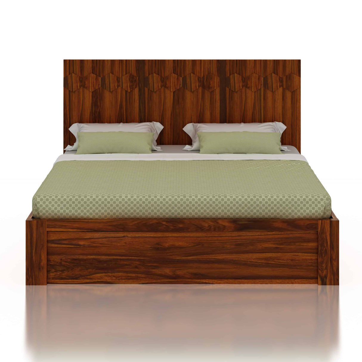 Hexa Solid Sheesham Wood Bed with Hydraulic Box Storage - 1 Year Warranty