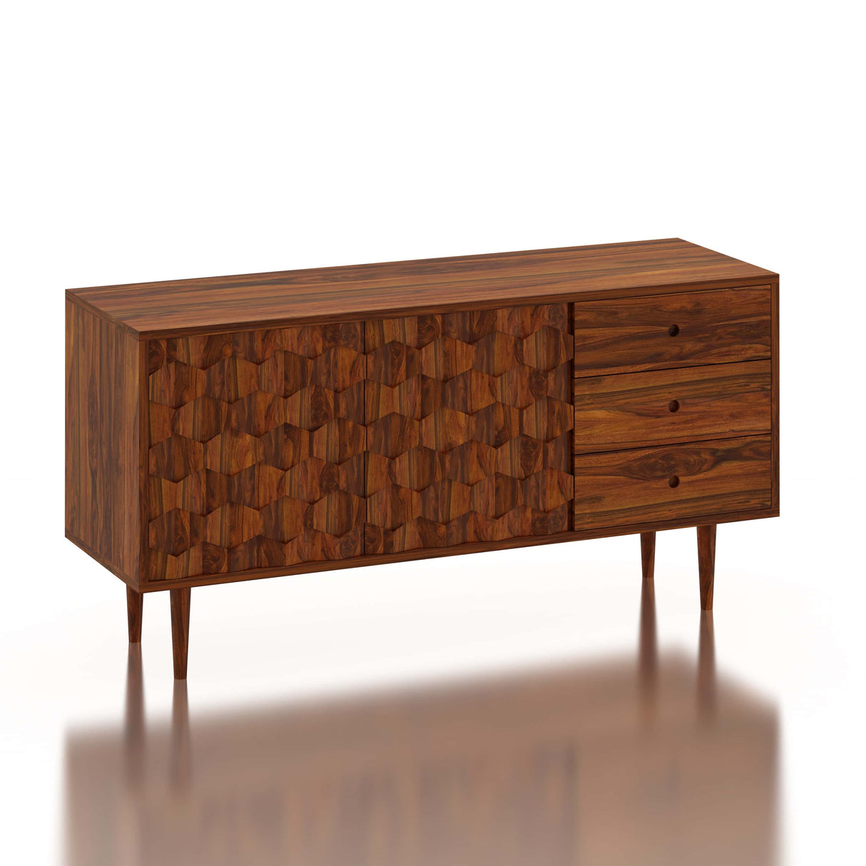 Hexa Solid Sheesham Wood Sideboard With Doors and Drawer Storage - 1 Year Warranty