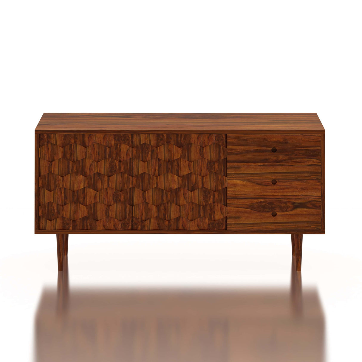 Hexa Solid Sheesham Wood Sideboard With Doors and Drawer Storage - 1 Year Warranty