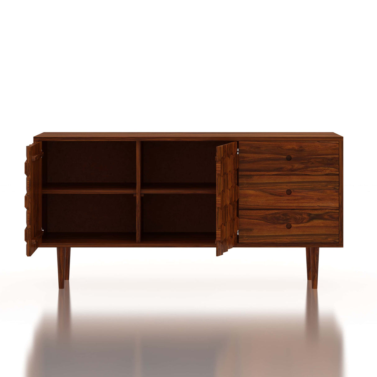 Hexa Solid Sheesham Wood Sideboard With Doors and Drawer Storage - 1 Year Warranty