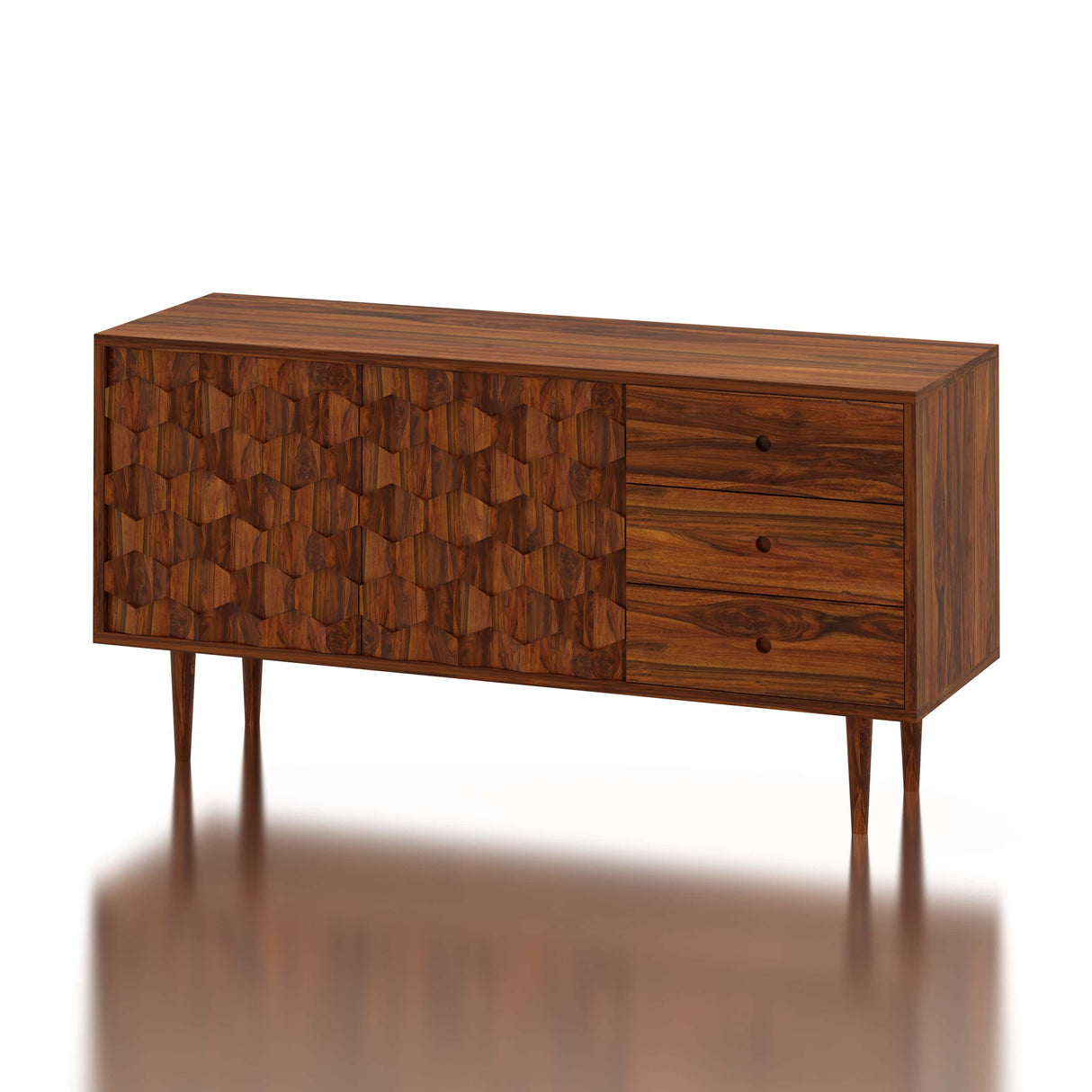 Hexa Solid Sheesham Wood Sideboard With Doors and Drawer Storage - 1 Year Warranty