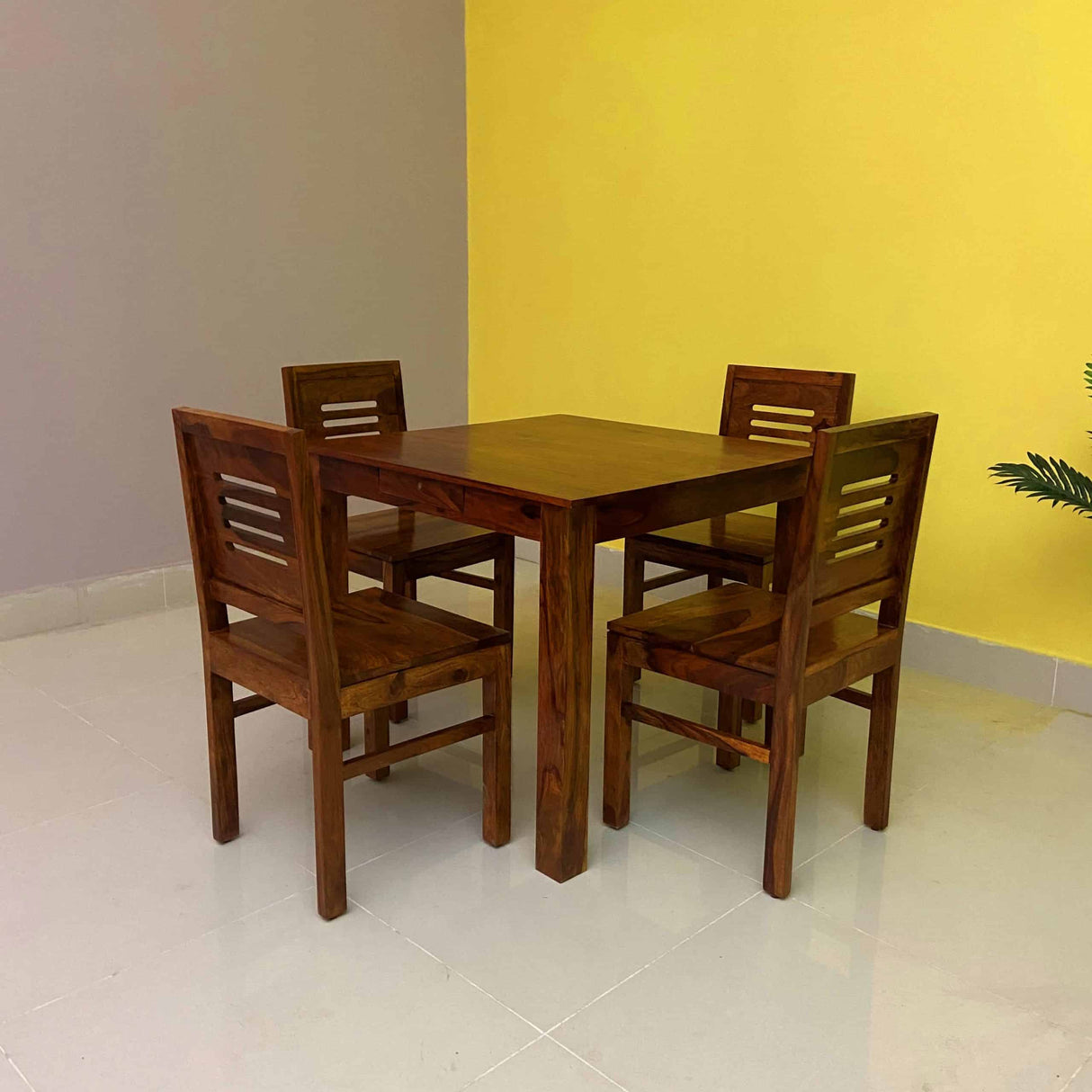 Cairo Solid Sheesham Wood Square 4 Seater Dining Table Set - 1 Year Warranty