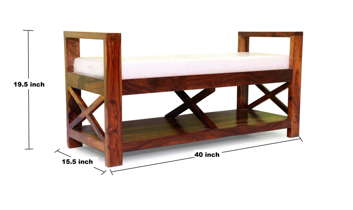 Foster Solid Sheesham Wood Bench - 1 Year Warranty