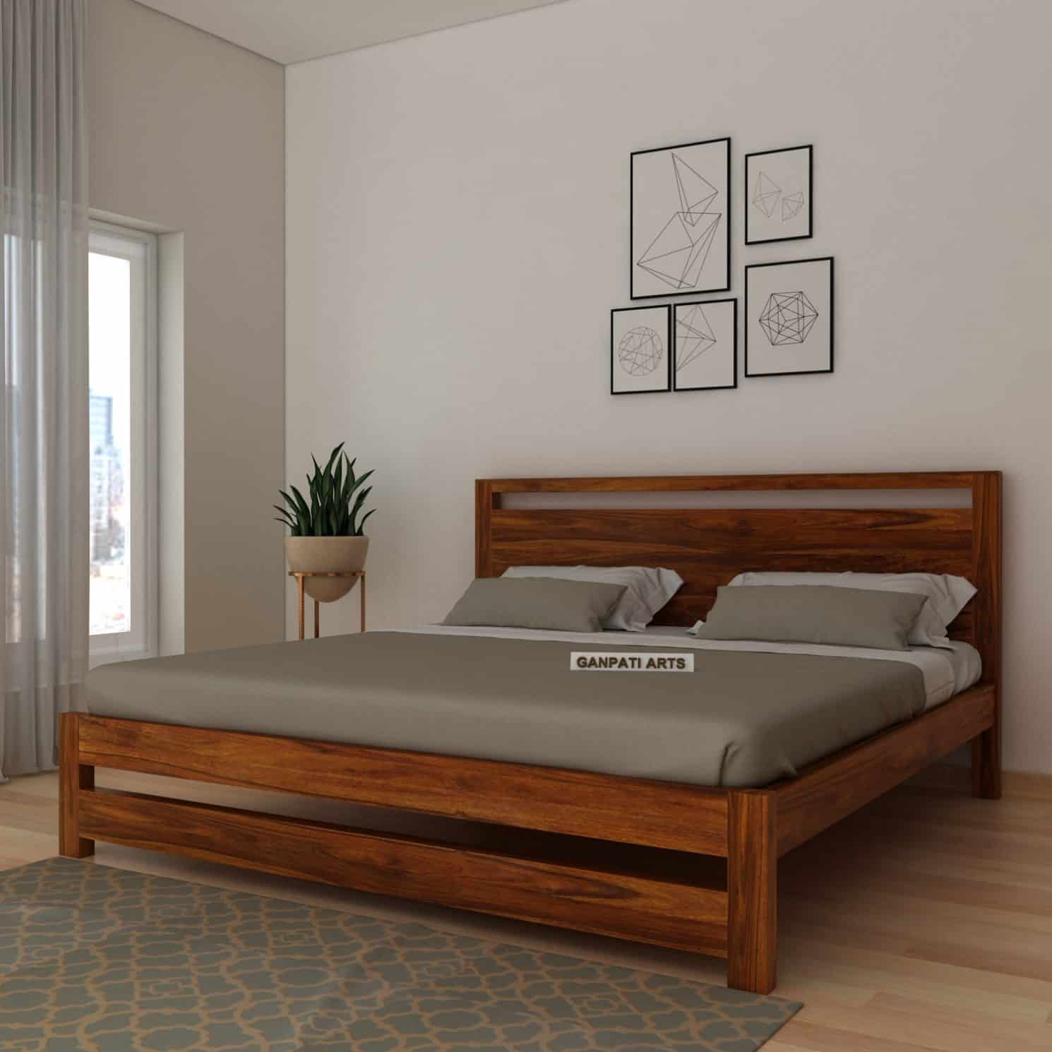 Wooden double bed without storage discount