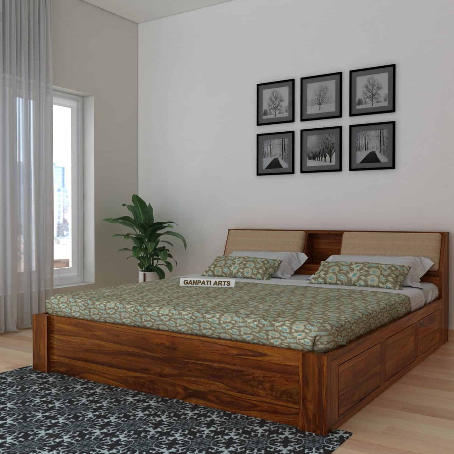 Mayor Solid Sheesham Wood Bed with Box Storage - 1 Year Warranty