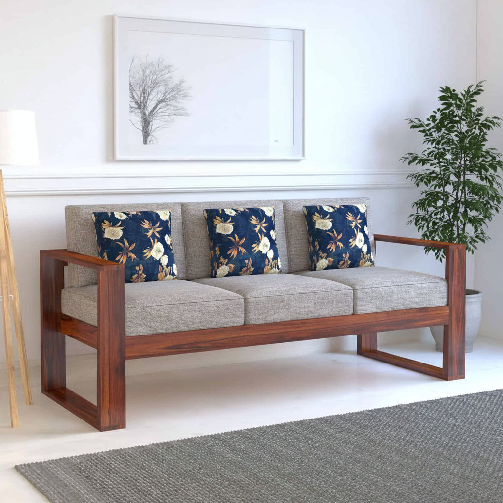 Euro Solid Sheesham Wood 3 Seater Sofa - 3 Years Warranty