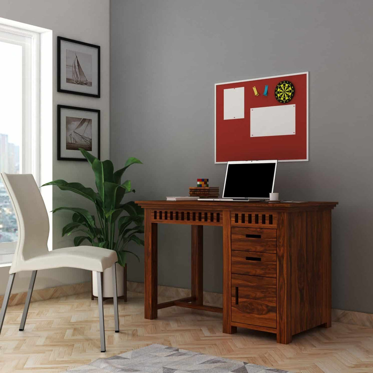 Armania Study Table with Storage in Solid Sheesham Wood - 3 Years Warr ...