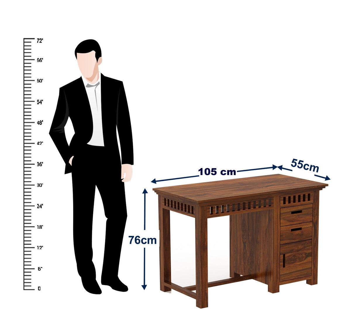 Armania Study Table with Storage in Solid Sheesham Wood - 1 Year Warranty