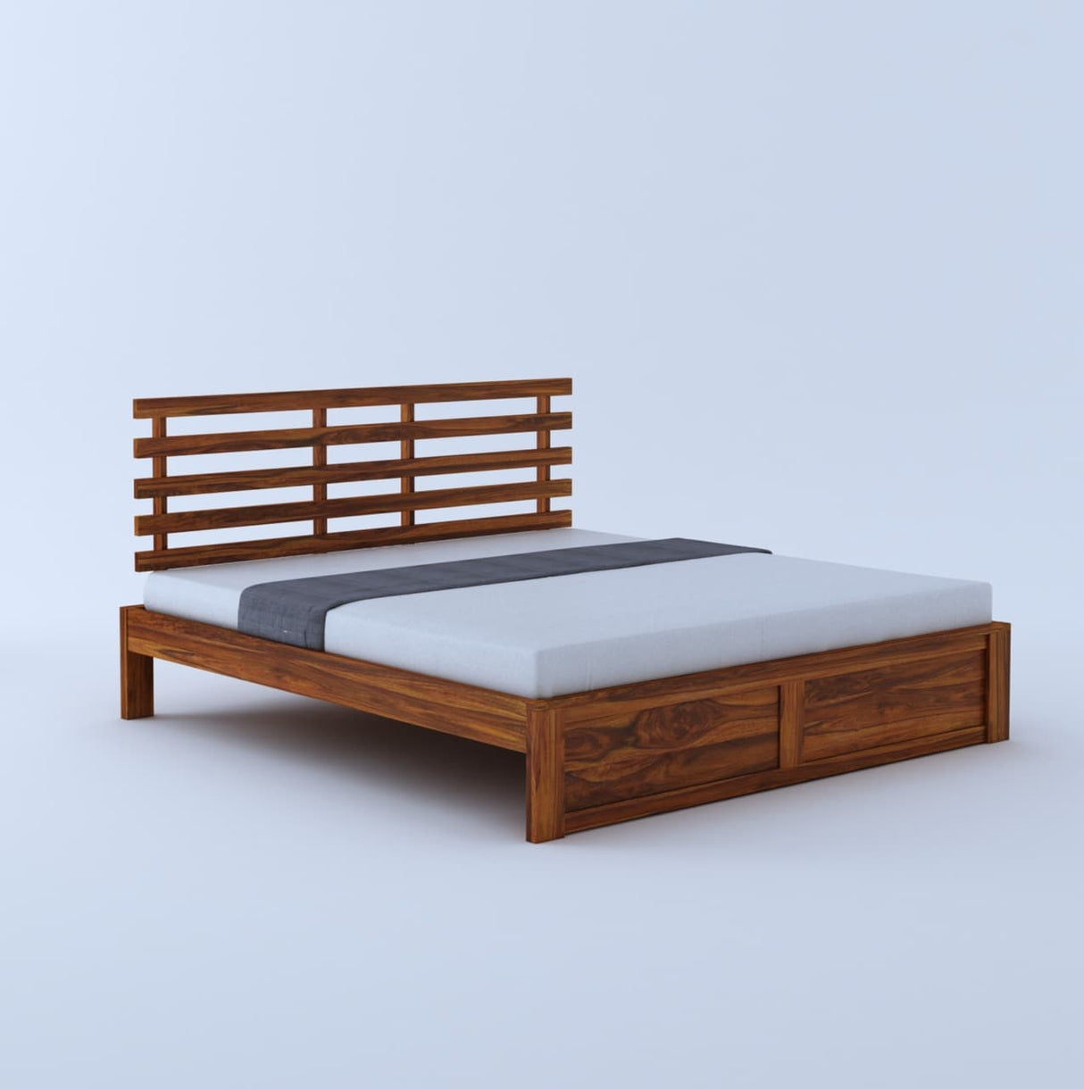 Strap Solid Sheesham Wood Bed Without Storage - 1 Year Warranty