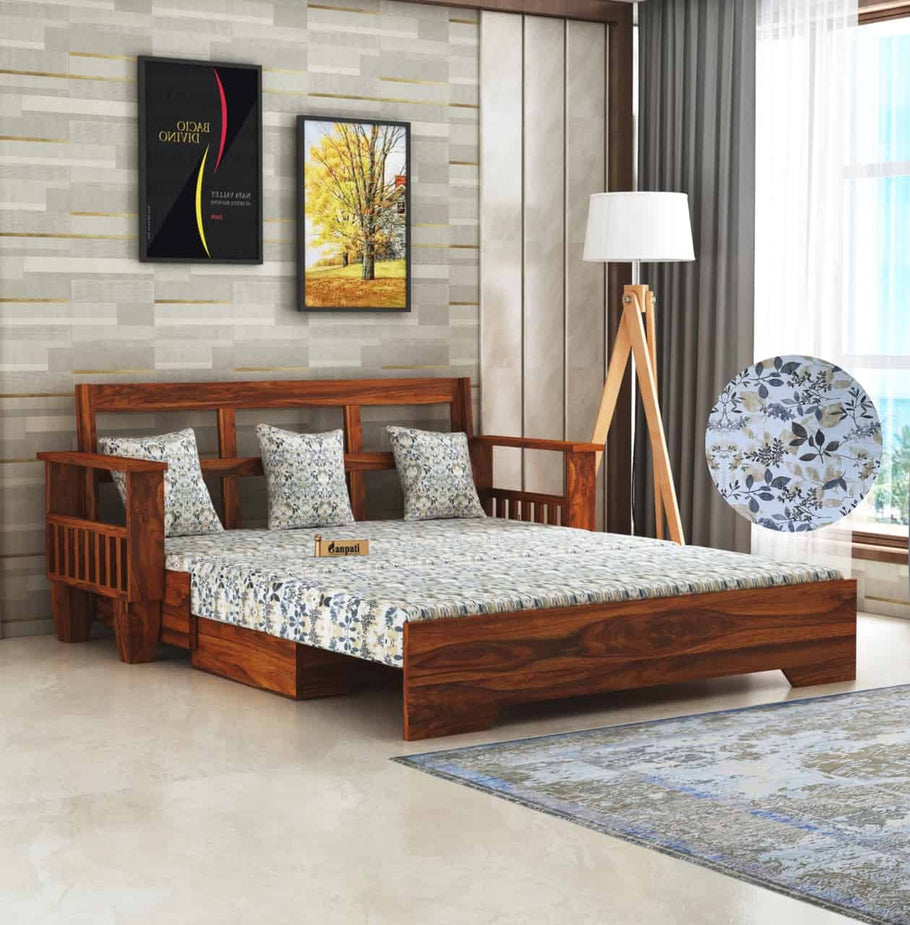 Maharaja Solid Sheesham Wood 3 Seater Sofa Cum Bed With Side Pockets ...