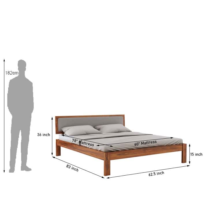 Euro Solid Sheesham Wood Bed With Upholstered Headboard - 1 Year Warranty