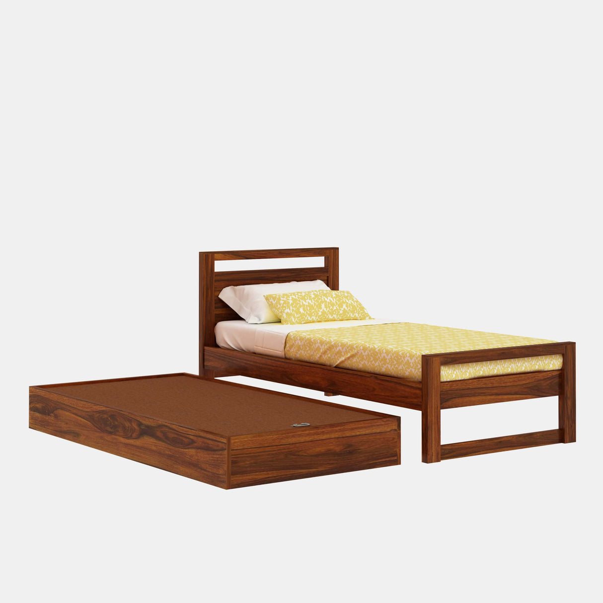 RIO Solid Sheesham Wood Trundle Bed With Storage - 1 Year Warranty