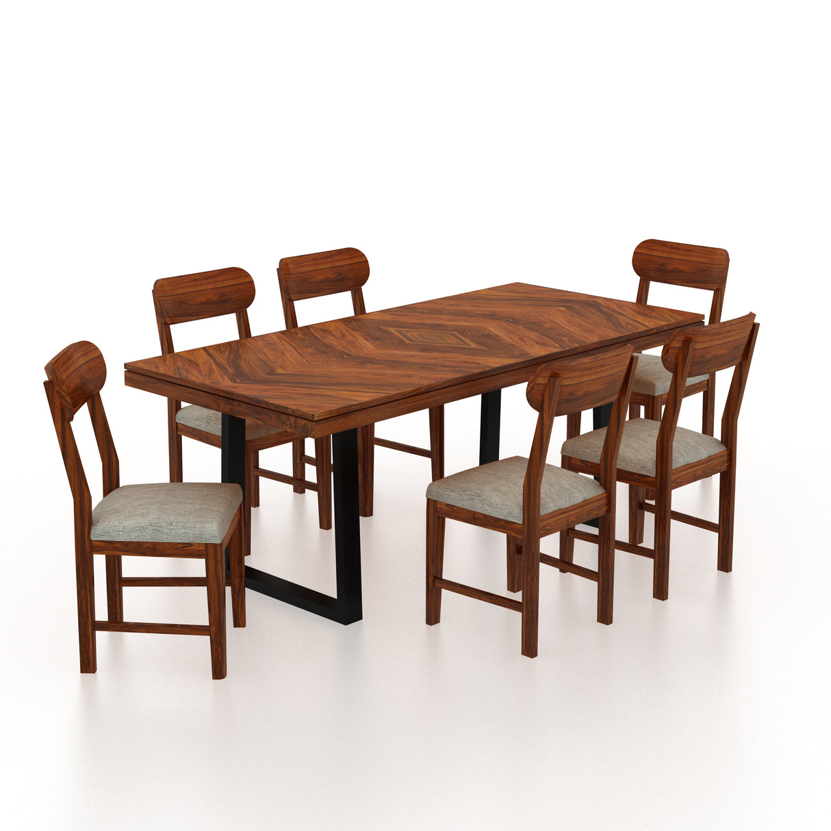 Wave Solid Sheesham Wood 6 Seater Dining Set With Iron Legs(Wave Detailing Top) - 1 Year Warranty