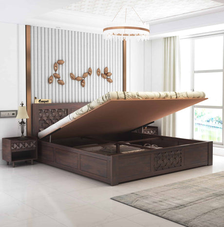 Raj Solid Sheesham Wood Bed With Hydraulic Storage - 1 Year Warranty