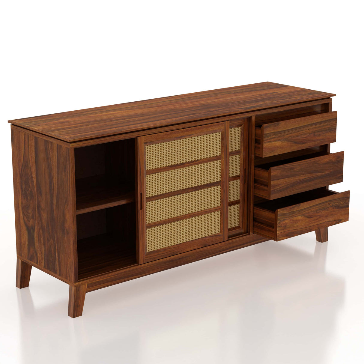 Cosmos Sliding Door CANE Sideboard in Solid Sheesham Wood - 1 Year Warranty