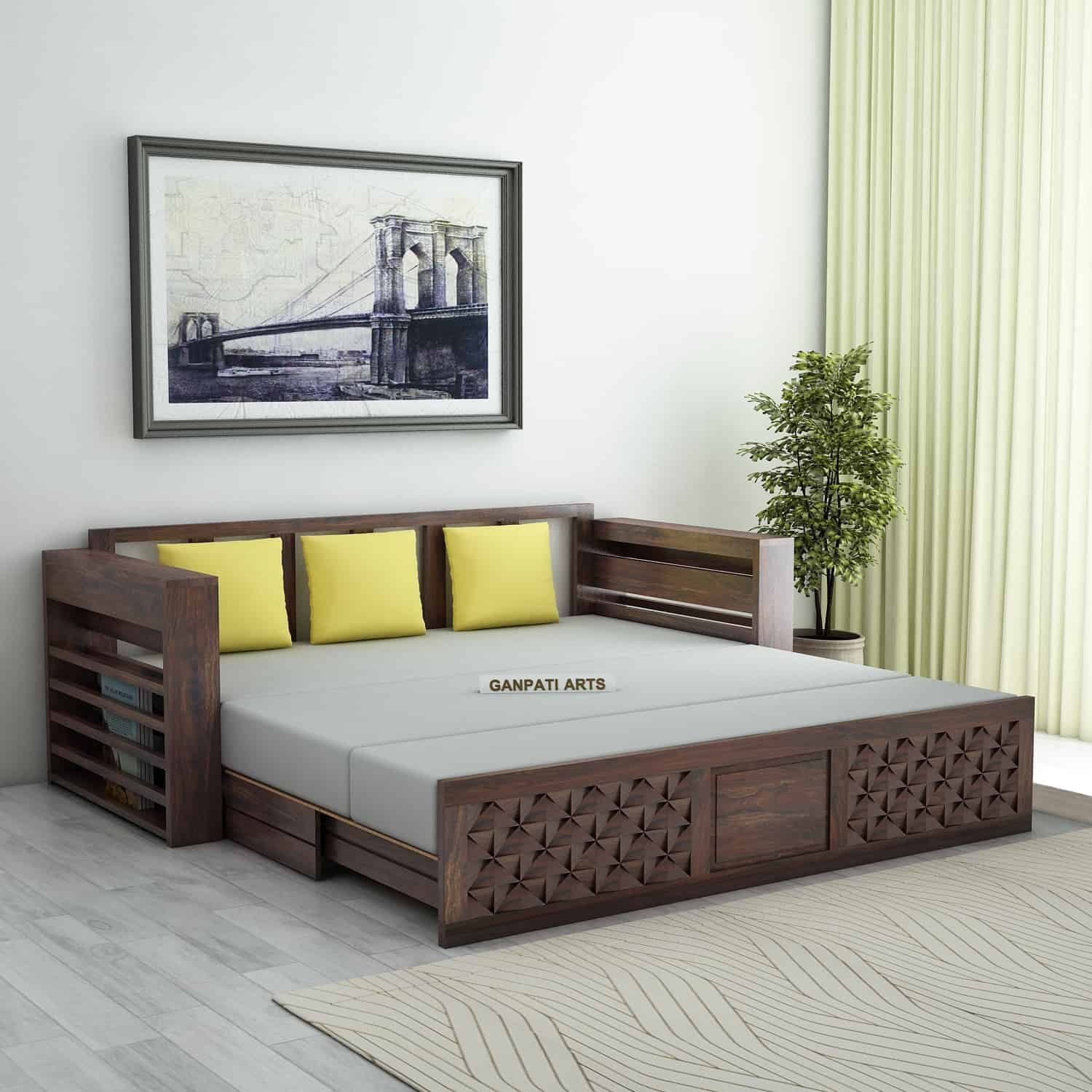 Wooden sofa cum bed with storage sales