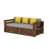 Italian Solid Sheesham Wood 3 Seater Sofa Cum Bed With Mini Storage and Side Pockets - 1 Year Warranty